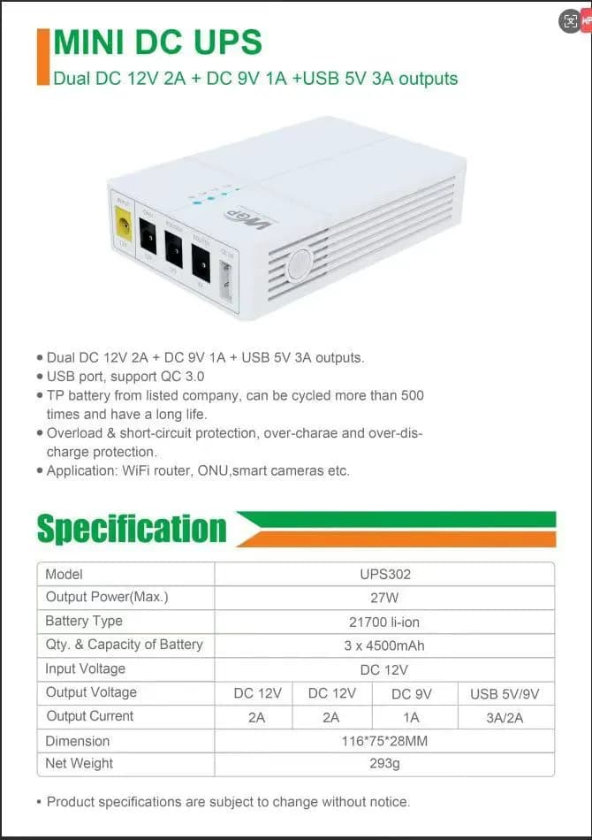🔋 WGP Mini DC UPS 302  Powerbank pour routeur, caméra etc 4