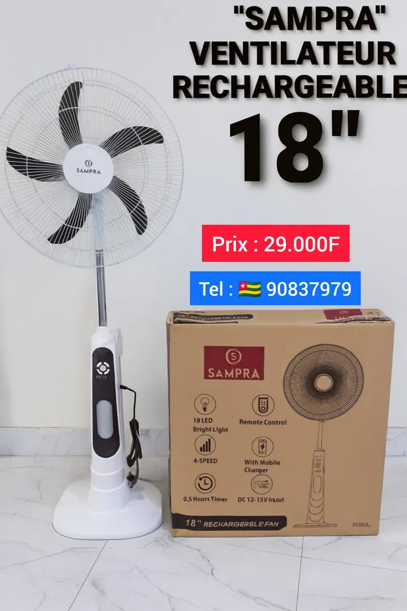 Ventilateur rechargeable 18 pouces